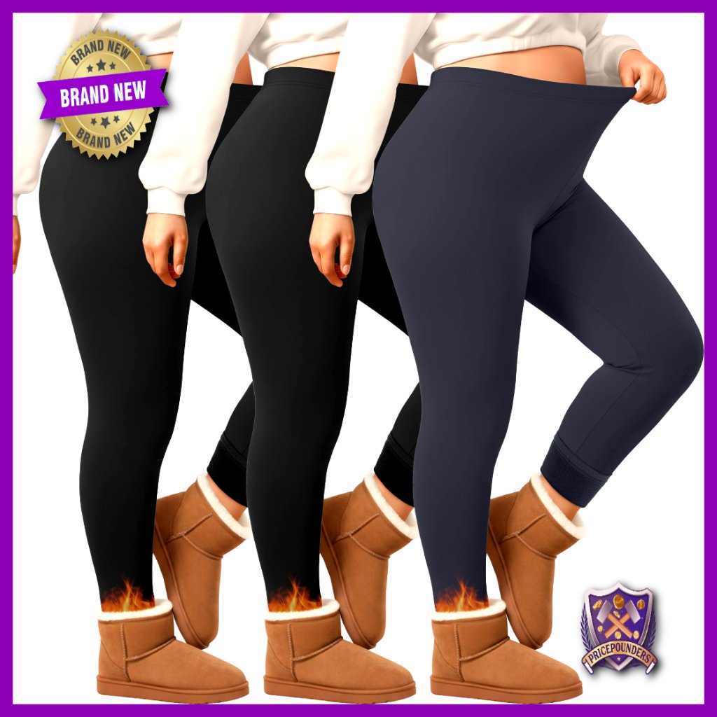 Plus Size Fleece Lined Thermal Leggings High Waist Stretchy Base Layer Pants